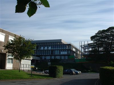looking up the hill to the library (new "humanities" library being built on the right)