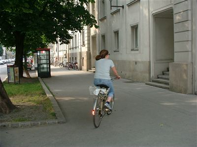 Audrey on her excellent bicycle