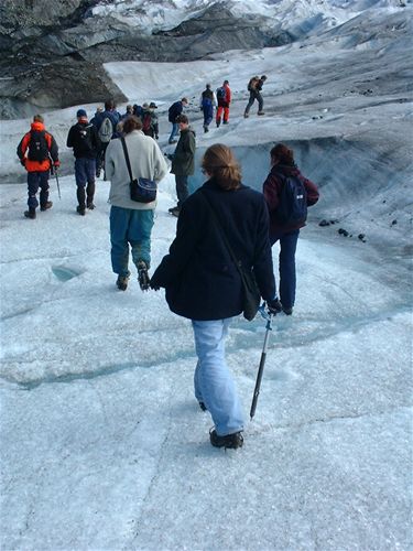 The group walking up the glacier