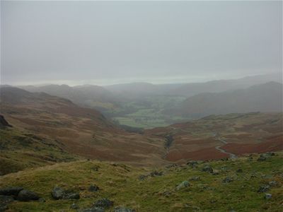View down into the valley from Hardknott Pass
