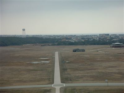 View from top of memorial down to flight area and the town of Kill Devil Hills
