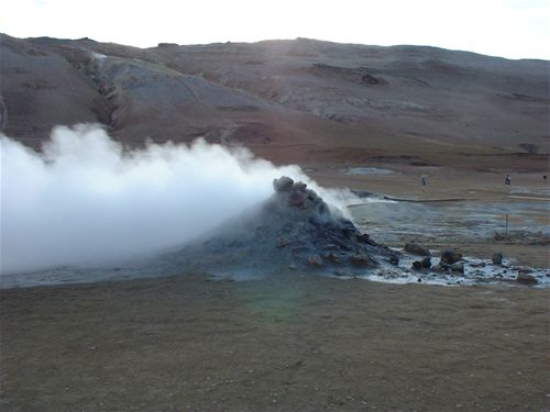 Sulphur steaming rock pile