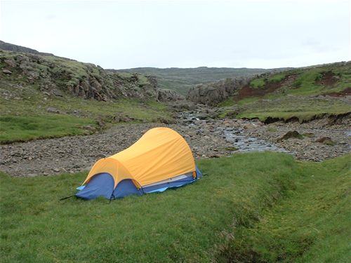 The tent on our grassy outcrop - 2
