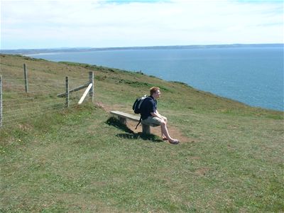Mark sat on a bench at the top of Baggy Point