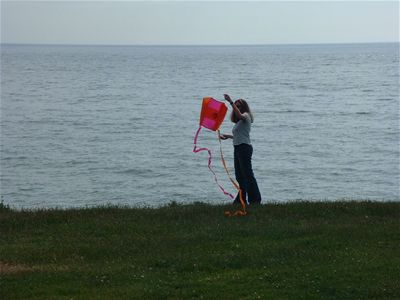 Our now-customary attempt to make the pocket kite fly - it does work when there is wind, honest!